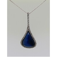 Sterling Silver Cat's Eye and Cubic Zirconia Drop Pendant