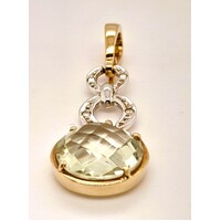 9 Carat Yellow and White Gold Green Amethyst and Diamond Enhancer