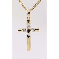 9 Carat Yellow Gold Sapphire and Diamond Set Cross Pendant