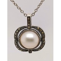 Sterling Silver Marcasite and Mabe Pearl Pendant - CLEARANCE