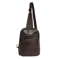 Soft Cow Leather Coffee Multi Zip Compartment Cross Body Bag