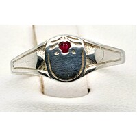 July/Ruby Sterling Silver Oval Shaped Stone Set Signet Ring 