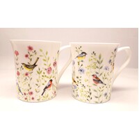 Queens 2AT Hidden World Aquarelle Birds 200ml Royale Fine Bone China Mugs