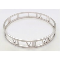 Sterling Silver Roman Numeral Cut-out Open Bangle