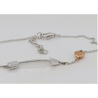 Sterling Silver Rose Gold Plated Heart with Arrow Bracelet