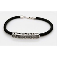 Sterling Silver Cubic Zirconia on Leather Cord Bracelet - CLEARANCE