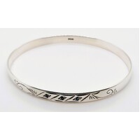 Sterling Silver Sapphire Set Oval Comfort Bangle