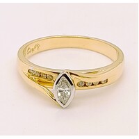 18 Carat Yellow Gold Marquise Diamond Ring with Channel Set Diamond Shoulders AUS Size P