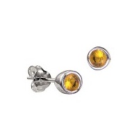 November/yellow Topaz Sterling Silver Rub-over Set Birthstone Stud Earrings 