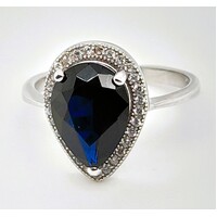 Sterling Silver Created Blue Sapphire and Cubic Zirconia Dress Ring AUS Size N