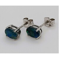 Sterling Silver Claw Set Oval Triplet Opal Stud Earrings