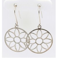 Sterling Silver Reed Edge Flower of Life Drop Earrings