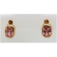 9 Carat Yellow Gold Bezel Set Pink Cubic Zirconia Stud Earrings