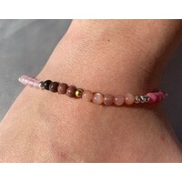 Born From The Earth Collection Round Rose Quartz, Pink Moonstone, Rhodonite & Lepidolite Bracelet