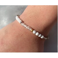 Born From The Earth Collection Round Grey Agate, White Howlite, Selenite & White Agate Bracelet
