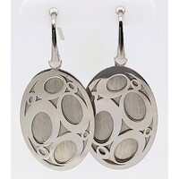 Sterling Silver Rhodium Plated Two Piece Oval Disc Earrings - CLEARANCE