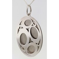 Sterling Silver Rhodium Plated Two Piece Oval Disc Pendant - CLEARANCE