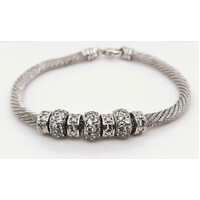 Sterling Silver Cubic Zirconia Set Mesh Bangle