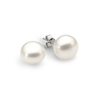 White Sterling Silver Set 9-9.5mm Freshwater Pearl Stud Earrings - CLEARANCE