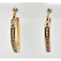 9 Carat Yellow Gold/ Sterling Silver Filled Cubic Zirconia Hoop Earrings