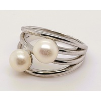 Sterling Silver White Freshwater Button Pearls Ring AUS. Size R - CLEARANCE