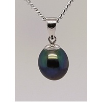 Black 7.5-8mm Freshwater Pearl Pendant in Sterling Silver - CLEARANCE