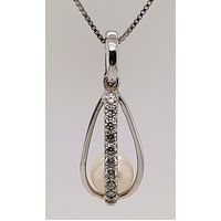 Sterling Silver Freshwater Pearl & Cubic Zirconia Hinged Enhancer/Pendant - CLEARANCE