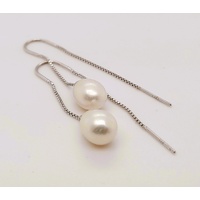 Sterling Silver Rhodium Plated Freshwater Pearl Drop Earrings - CLEARANCE