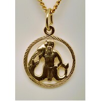 9 Carat Yellow Gold  Round Cut Out Aquarius Zodiac