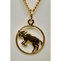 9 Carat Yellow Gold Round Cut Out Aries Zodiac Charm