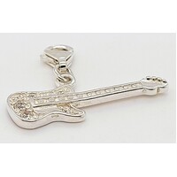 Sterling Silver Cubic Zirconia Guitar Charm/Pendant CLEARANCE