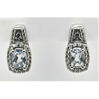 Sterling Silver Created Aquamarine and Cubic Zirconia Stud Earrings