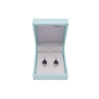 Crystal Carvings Polished Amethyst Drop Earrings 10mm Bead on Rhodium Plated Silver Hooks