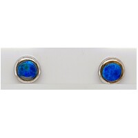 Ikecho Australia Solid Opal 4mm Bezel Set Sterling Silver Stud Earrings