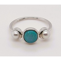 Sterling Silver Light Solid Opal and Freshwater Pearl Ring AUS Size N½ -CLEARANCE