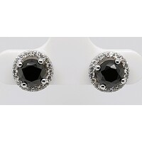 Sterling Silver Black and Clear Cubic Zirconia Cluster Earrings