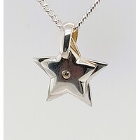 Sterling Silver Diamond Set Double Star Pendant - CLEARANCE