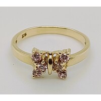 9 Carat Yellow Gold Pink Cubic Zirconia Butterfly Ring AUS Size J