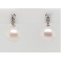 Sterling Silver White 8mm Freshwater Pearl & Cubic Zirconia Earrings - CLEARANCE