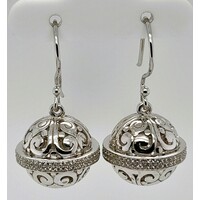 Sterling Silver Cubic Zirconia Set Filigree Ball Drop Earrings