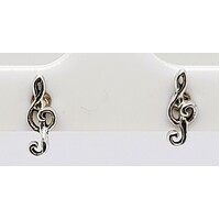 Sterling Silver Treble Clef Musical Notation Stud Earrings