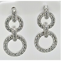 Sterling Silver Cubic Zirconia Circular Drop Earrings