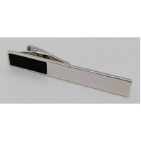 Silver Plated Black Inset Tie Clip