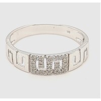 9 Carat White Gold Diamond Set Greek Key Patterned Ring AUS Size O