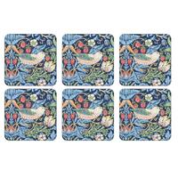 Blue Strawberry Thief Pack of 6 Cork-backed 10.5cm/4" Coasters