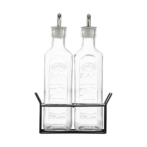 Set of 2 Oil Bottles & Metal Rack