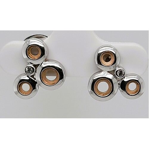 Breuning Sterling Silver Rose Gold Plate White Sapphire Earring