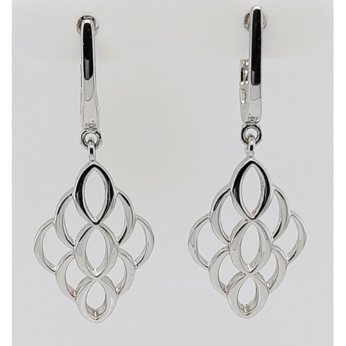 Breuning Sterling Silver Rhodium Plated Honeycomb Link Drop Earrings