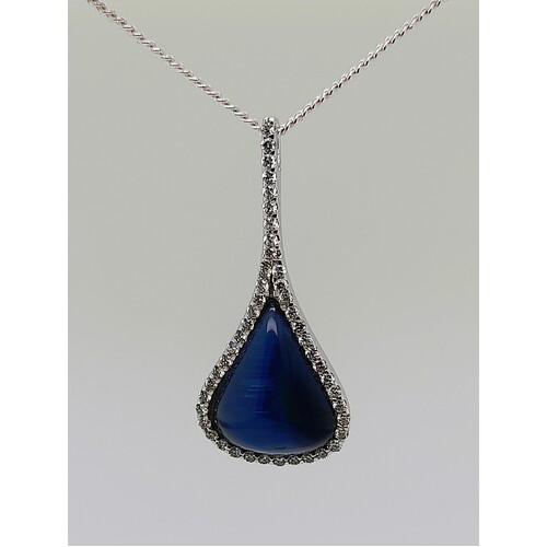 Sterling Silver Cat's Eye and Cubic Zirconia Drop Pendant