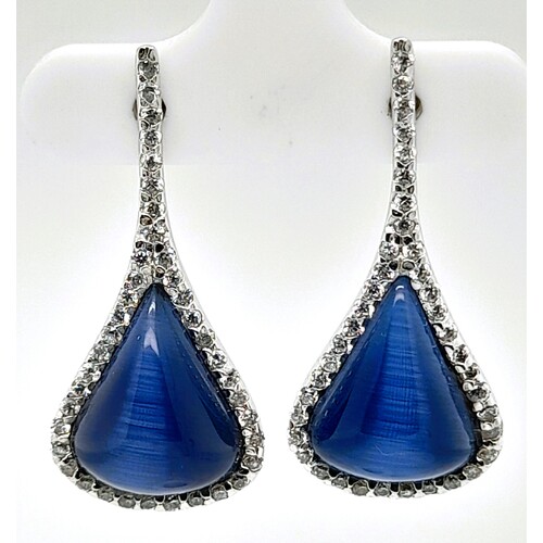 Sterling Silver Cat's Eye and Cubic Zirconia Drop Earrings